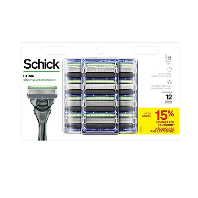 Schick Hydro Skin Comfort Sensitive Refill 12ct (Walmart Exclusive), 12 Razor Refills