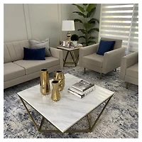 Table de bout Torbelin en marbre véritable et cadre en métal inoxydable doré