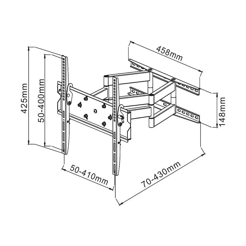 Techly 23" to 55" 2-Arm Full Motion Flat or Curved LCD/LED TV Wall Mount - Tilt +/-12° VESA up to 400x400 mm, Black