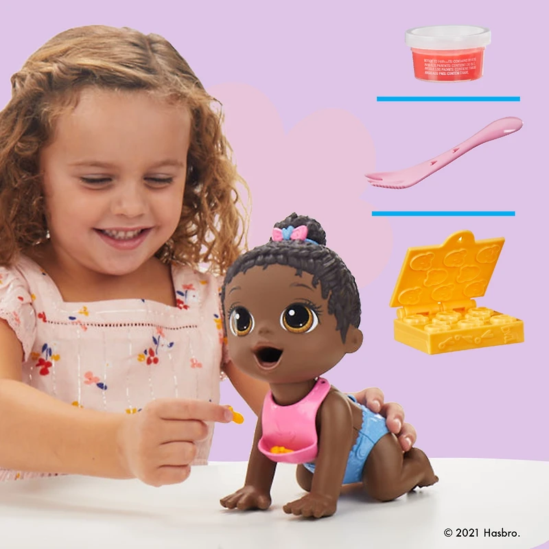 Baby Alive Lil Snacks Doll, Eats and "Poops," 8-inch Baby Doll Toy, Kids 3 and Up, Black Hair
