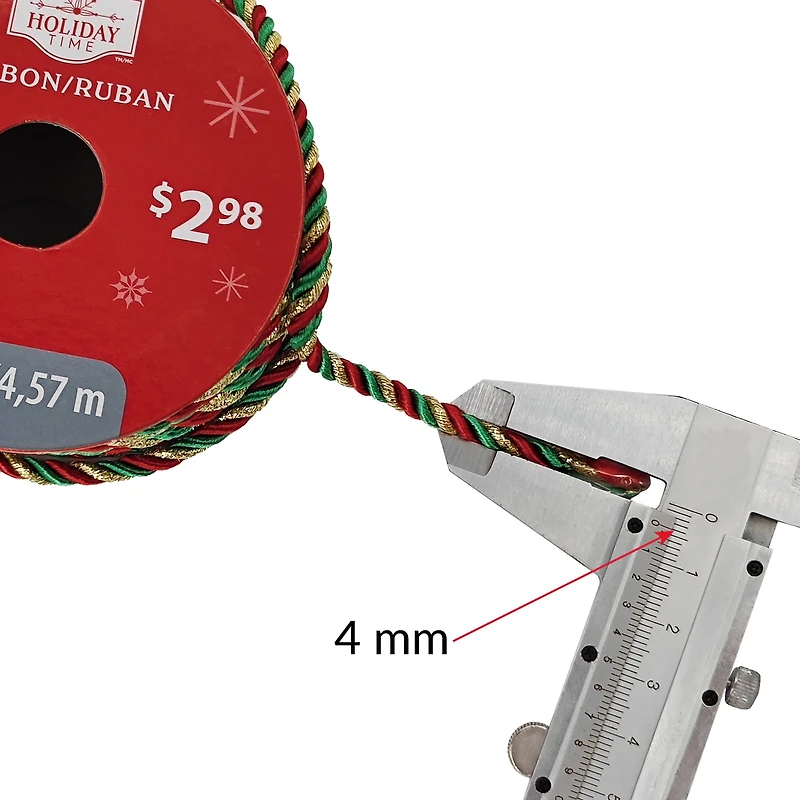Holiday Time Noël rouge/vert/or tordu cordon cadeau Trim, 15 pieds