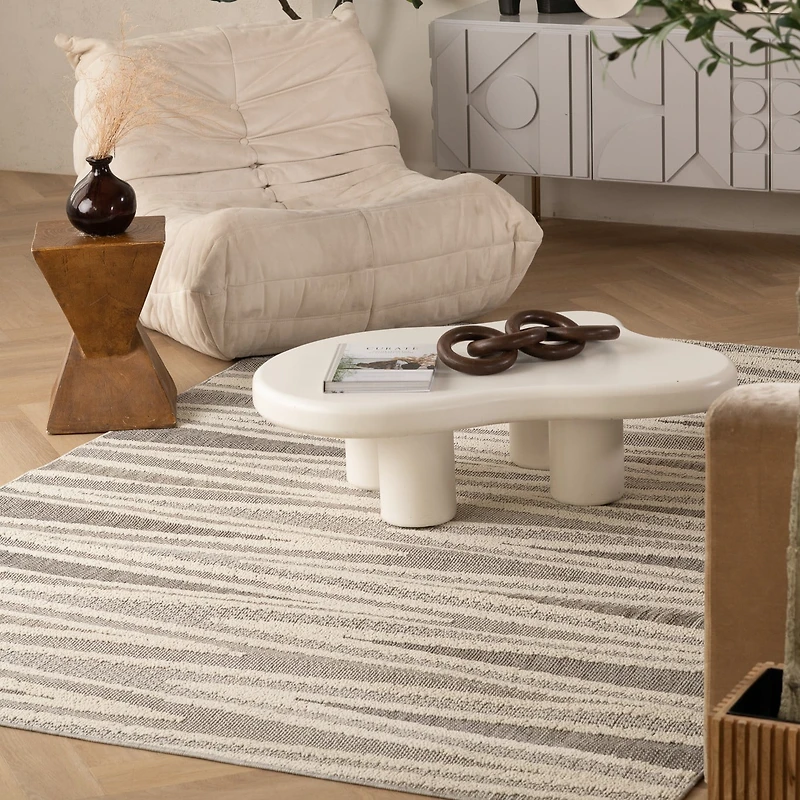 Tapis d'interieur exterieur abstrait Rug Branch Hogar, gris creme, moderne - Salon, chambre, salle a manger et cuisine<br>