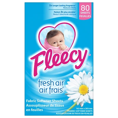 Fleecy Feuilles Assouplissantes pour Sécheuse, Assouplissant à Linge, Parfum Air Frais, 80 feuilles