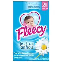 Fleecy Feuilles Assouplissantes pour Sécheuse, Assouplissant à Linge, Parfum Air Frais, 80 feuilles