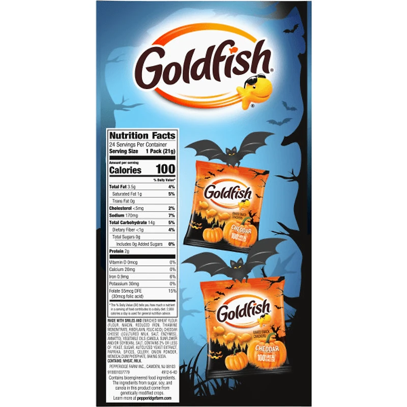 Pepperidge Farm(R) Goldfish(R) Cheddar Crackers, Halloween Multipack LTO (24 x 21g), GF Multipack Halloween LTO