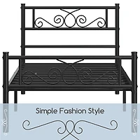 Fullfurnique Cadre de Lit Métallique avec Tête et Pied de Lit à Volutes, Queen, Noir