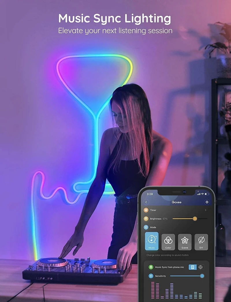 Cordon lumineux néon intelligent à DEL RGBIC de 6,5 pi avec couleurs changeantes par Govee