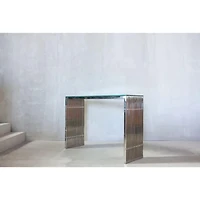Table console Deanna Slate en acier inoxydable avec plateau en verre transparent
