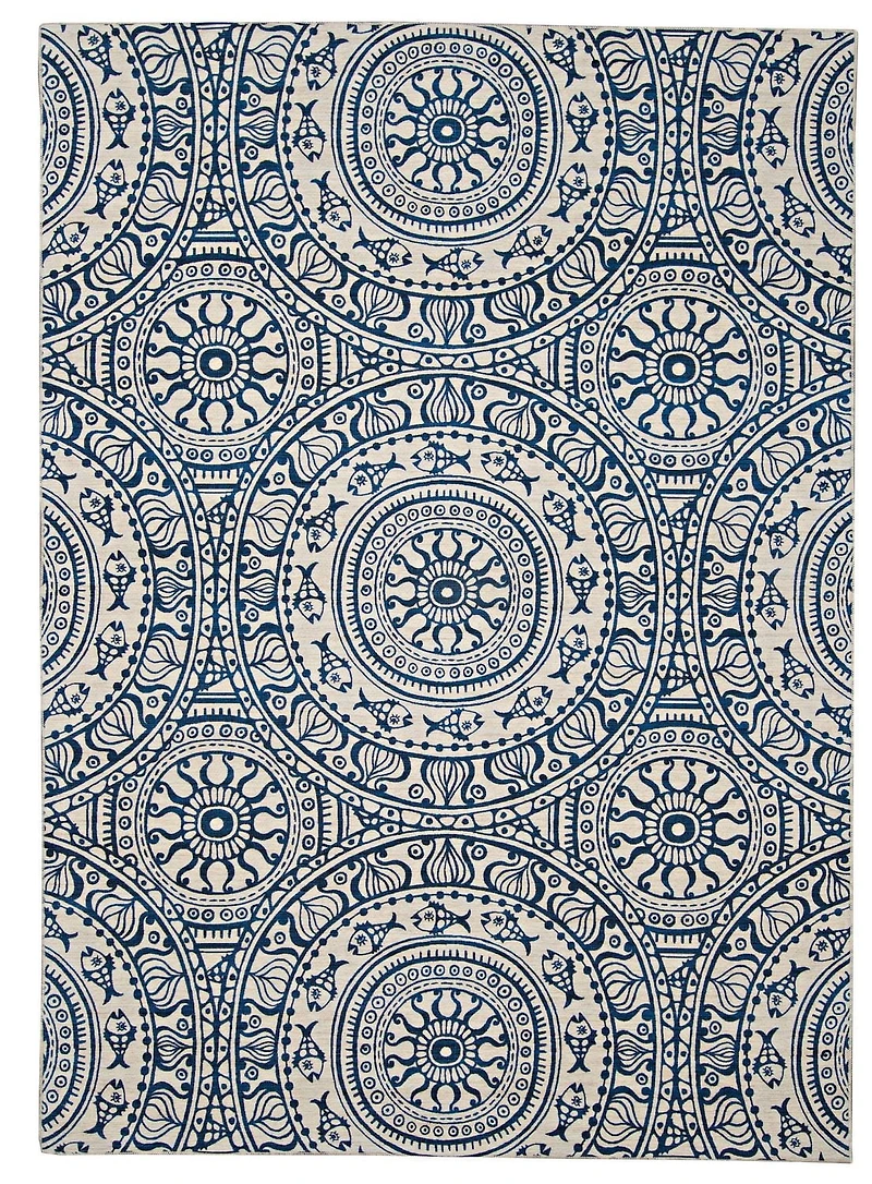 Outdoor Washable Ormond Ivory & Blue 5' x 7' Area Rug