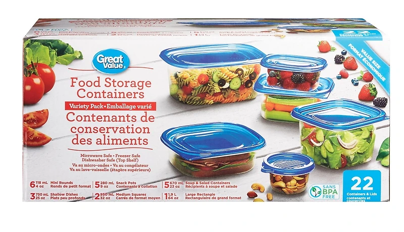Contenants de conservation des aliments emballage varié Great Value