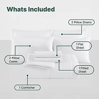 Beddora 7-Piece Bed a Bag – Includes Comforter, 2 Shams, Flat Sheet, Fitted Sheet & Pillowcases Ultra-Soft, All-Season, Queen Bright White