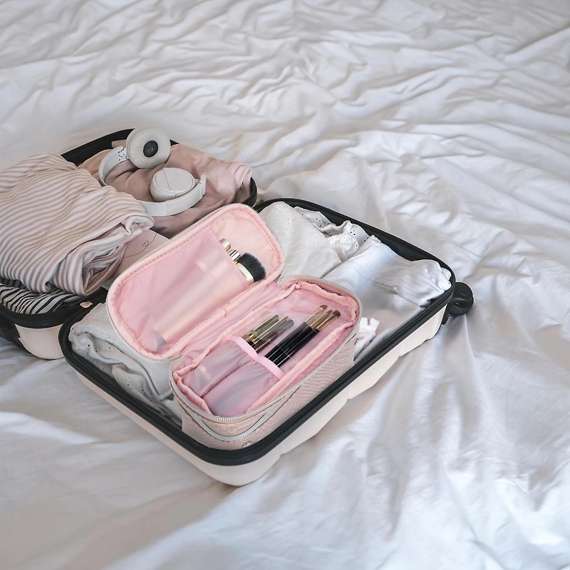 Equate Beauty cosmetic bag - Compact Double Compartment Train Case, Clear dome case.