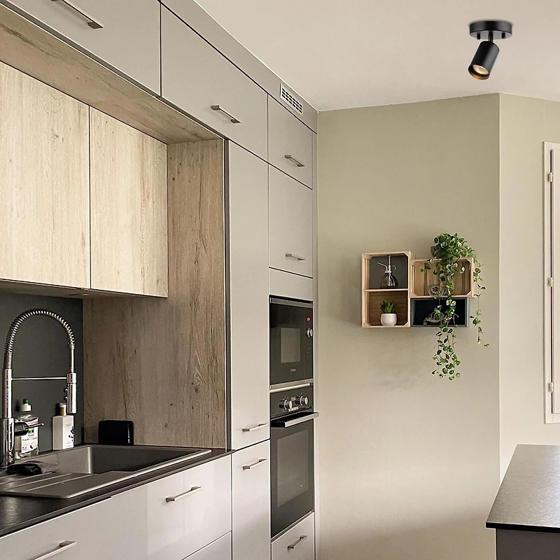 Plafonnier projecteur à une tête Pratt, noir mat