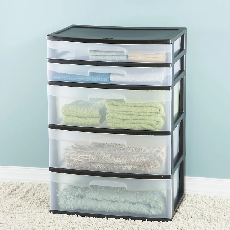 Sterilite 5 Drawer Black Wide Cart, 1 unit