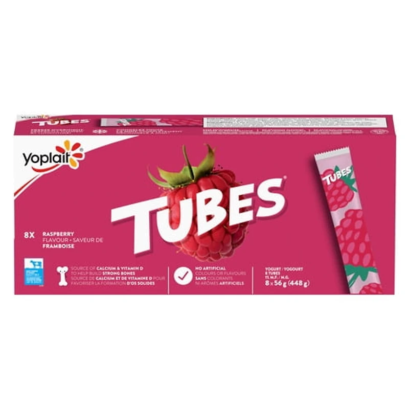 Yoplait 1% Tubes de Yogourt, Saveur de Framboise, Yogourt pour Enfants, 8 x 56 g 8 x 56 g