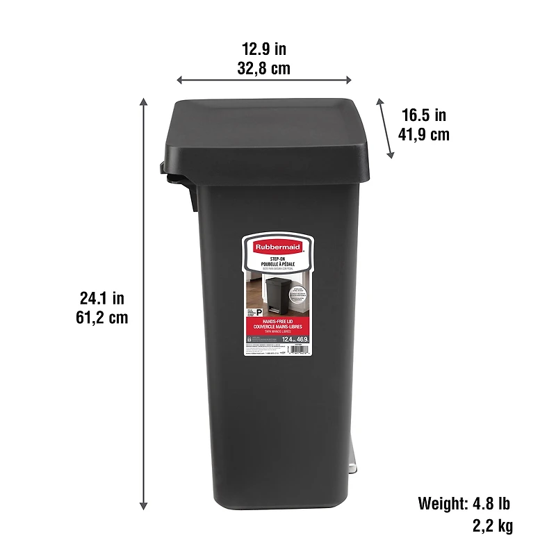 Poubelle de cuisine Rubbermaid de 49 litres avec couvercle à pédale, conteneur charbon 13 gallons