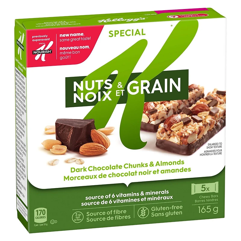 Kellogg's Special K Noix et grain Morceaux De Chocolat Noir Et Amandes, 165 g, 5 Barres Tendres 165 g, 5 barres