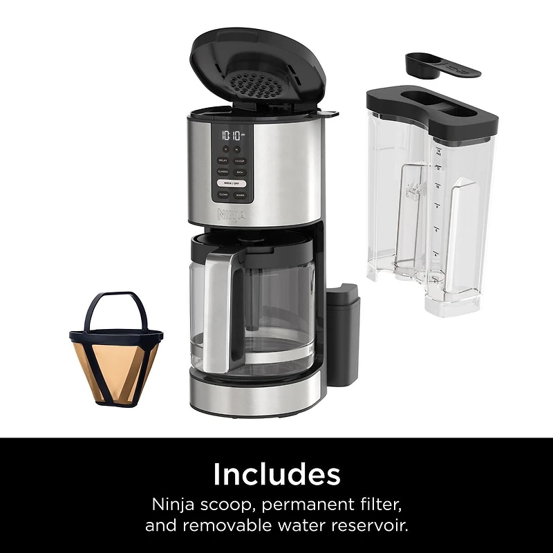 Ninja DCM200C Programmable XL 14-Cup Coffee Maker, 14-Cup Glass Carafe, with Permanent Filter, Stainless Steel, Hotter Brewing Technology