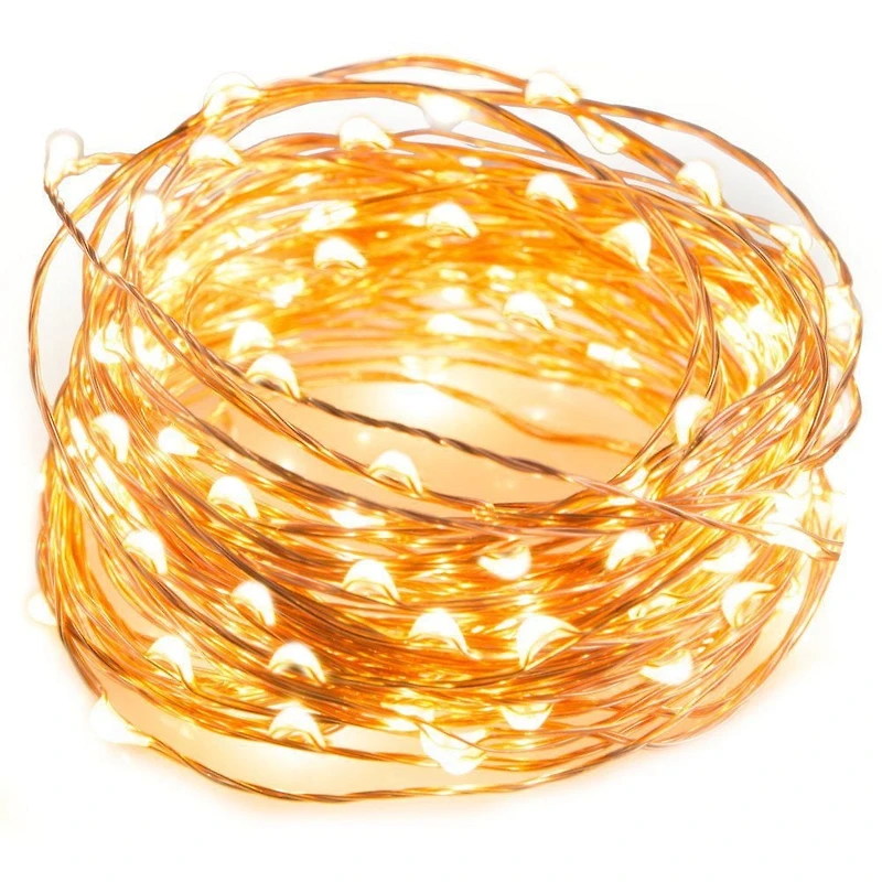 Corde de lumières DEL extérieures en cuivre à énergie solaire de Sharper Image