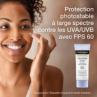 Lotion écran solaire Neutrogena Ultra Sheer sec au toucher, protection à large spectre FPS 60 UVA et UVB, sans oxybenzone, légère, hydrofuge, non comédogène et non grasse 88 ml