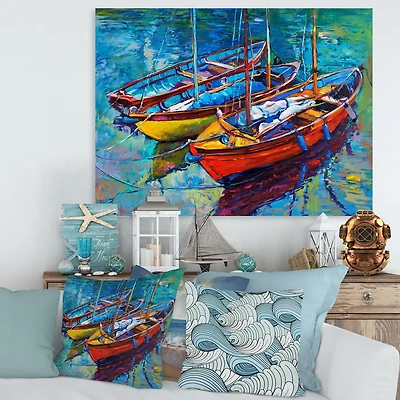 Designart Trois bateaux dans le port Art mural sur toile
