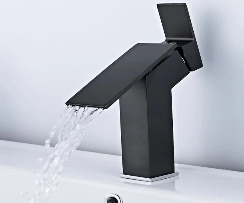 DROP Bath and Kitchen DR091006 Robinet pour lavabo de salle de bain avec forme carrée en couleur noir de la série Haven