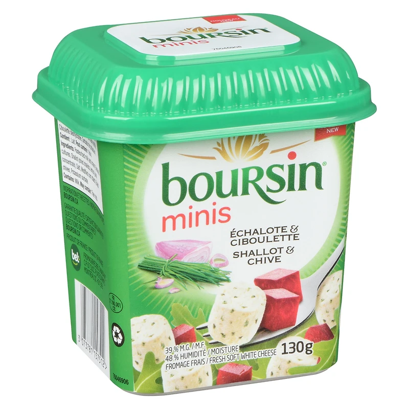 Boursin Minis Shallot & Chive, Fresh soft white cheese bites 130g