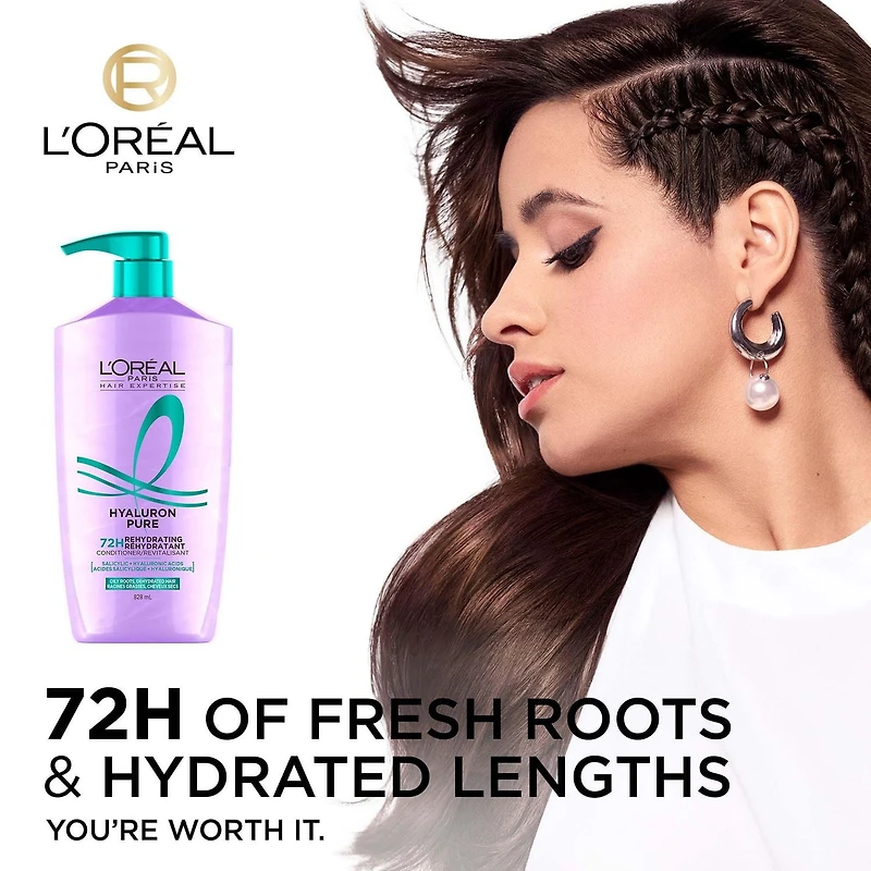 L'Oréal Paris Hyaluron Pure Rehydrating Conditioner 828 ml, Oily Roots & Dehydrated Hair