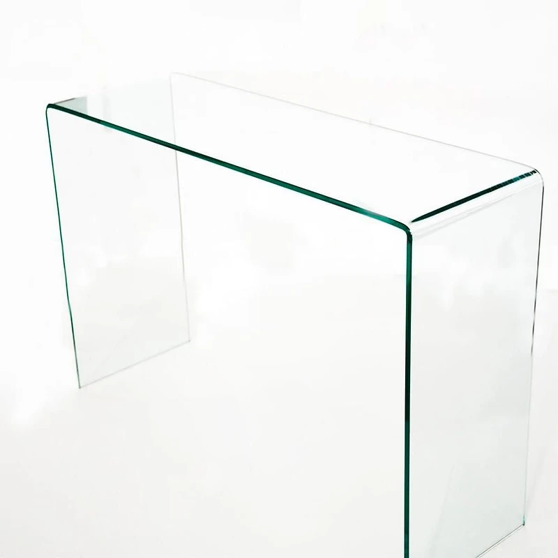 Heavenly Collection Console in Clear, Clear Glass Console, Un-tempered Glass Console, Bent Glass Console, Waterfall Console, Glass Console Table