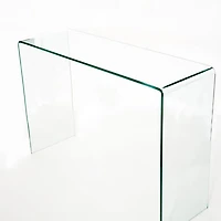 Heavenly Collection Console in Clear, Clear Glass Console, Un-tempered Glass Console, Bent Glass Console, Waterfall Console, Glass Console Table