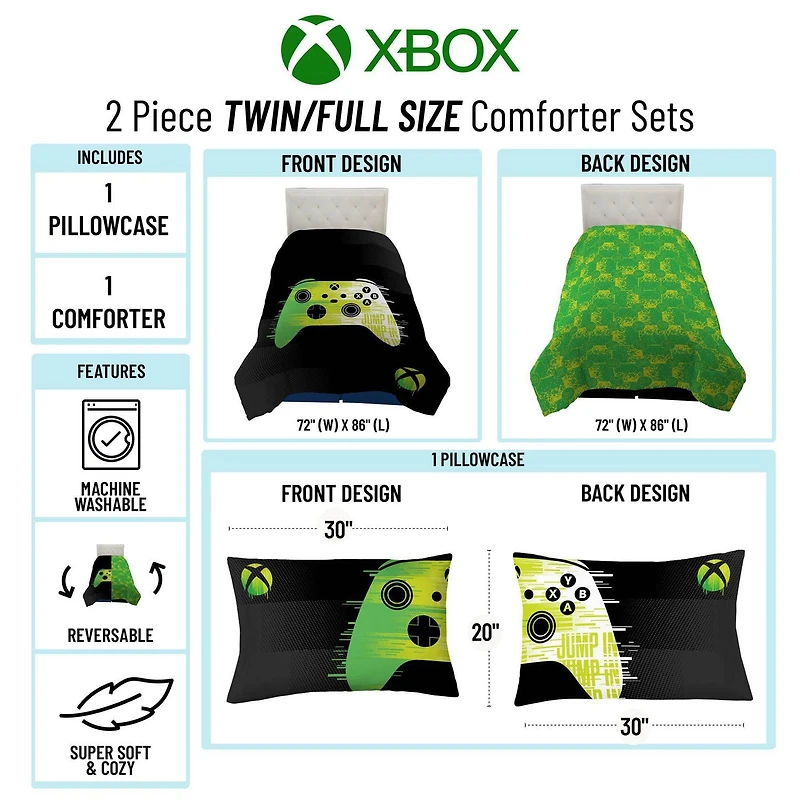 Xbox 2-Piece Twin/Full Reversible Comforter and Pillowcase Set, 100% Polyester