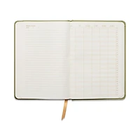 Carnet Think Ink à couverture rigide en tissu vert avec paillettes dorées – 13,3 x 18,4 cm, 160 pages, idéal pour les adolescents et les adultes à la maison, à l'école ou au travail