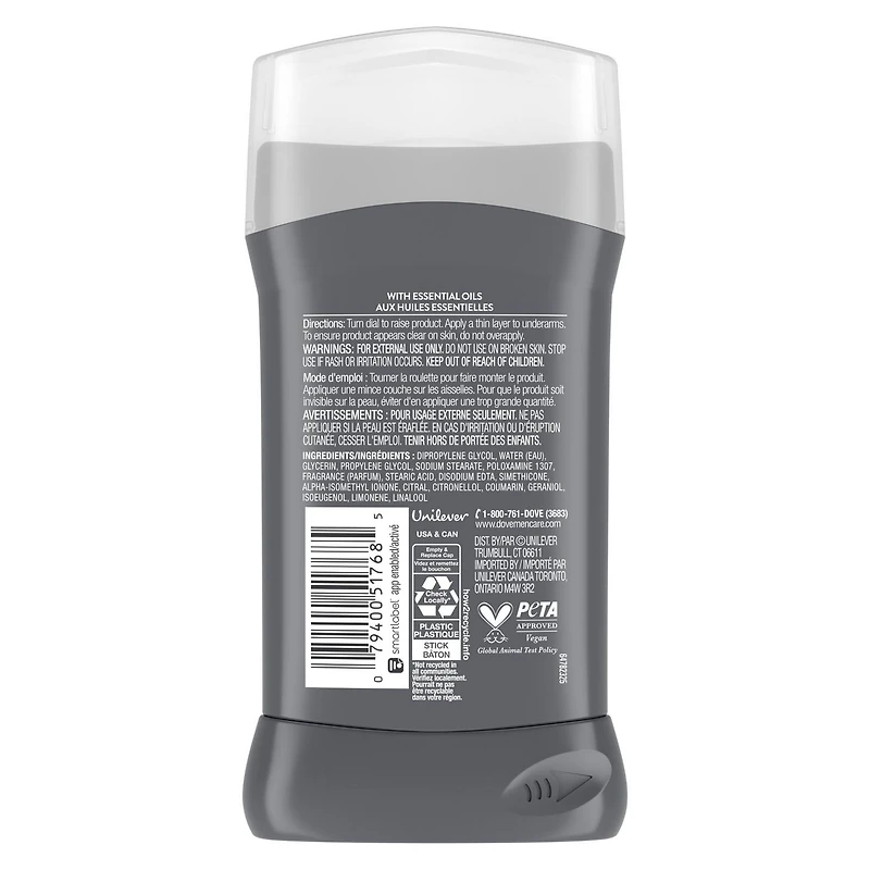 Dove Men+Care Deodorant Stick aluminum-free deodorant formula for 72H protection Ocean Breeze with ¼ moisturizing cream, 85g, 85g