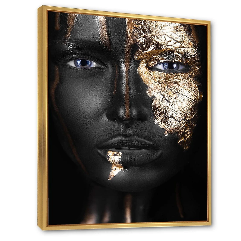 Designart Portrait d'une fille afro-américaine avec du maquillage doré ART MURAL À CADRE FLOTTÉ