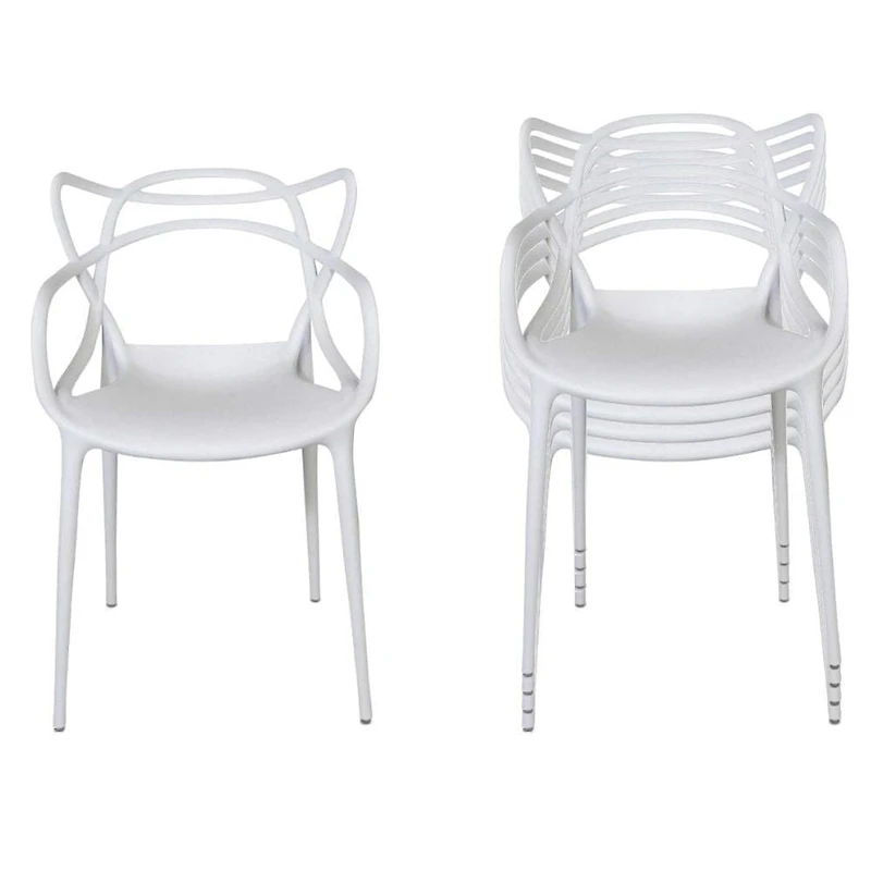 Master Style Plastic Chair Modern Mid Century, Indoor Outdoor Chair Patio Chair Kitchen Chair 18 Inch Seat Height Restaurant Chair Plastic Stackable Chair Side Bar Chair in White Set 4