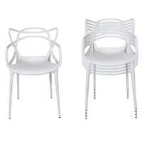 Master Style Plastic Chair Modern Mid Century, Indoor Outdoor Chair Patio Chair Kitchen Chair 18 Inch Seat Height Restaurant Chair Plastic Stackable Chair Side Bar Chair in White Set 4