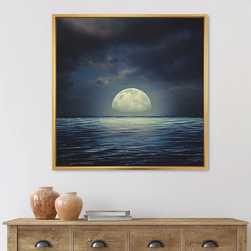 Designart Super Moon Over The Sea II FLOAT FRAME WALL ART