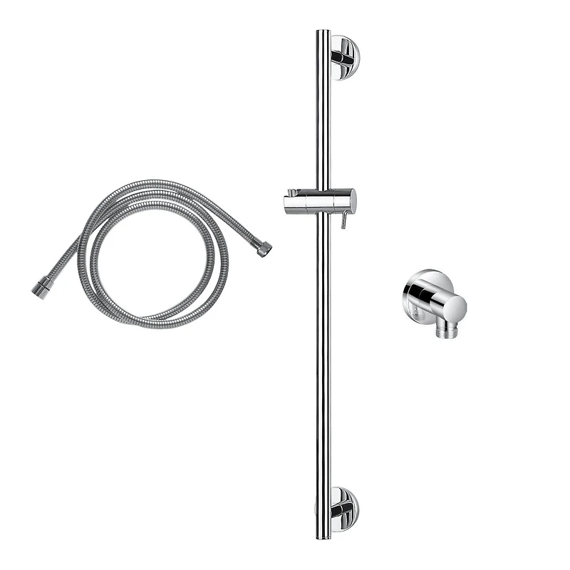 L'ensemble de robinet de couche akuaplus® ELITE avec cartouche à pression balancée et inverseur 2 voies plus 1, Un sytème de barre murale réglable avec douchette et pommeau avec raccord en laiton.
