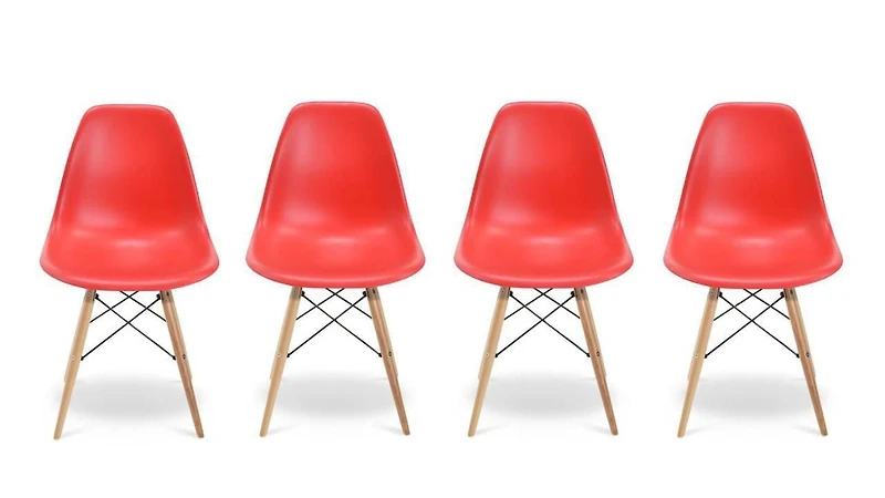 Eames Eiffel - Ensemble de 4 chaises en Rouge