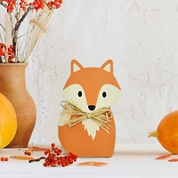 Renard d'automne en bois avec décor en raphia - 6 pouces Harvest Décor