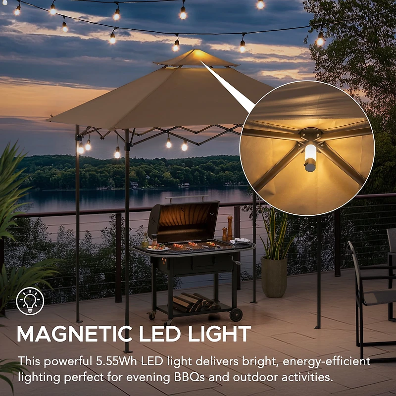 Sunjoy Gazebo Pour Barbecue 8' x 5', Gazebo Extérieur À Deux Niveaux, Hauteur Du Plafond Réglable, Pour Barbecue, Pique-Niques, Événements En Plein Air, Brun