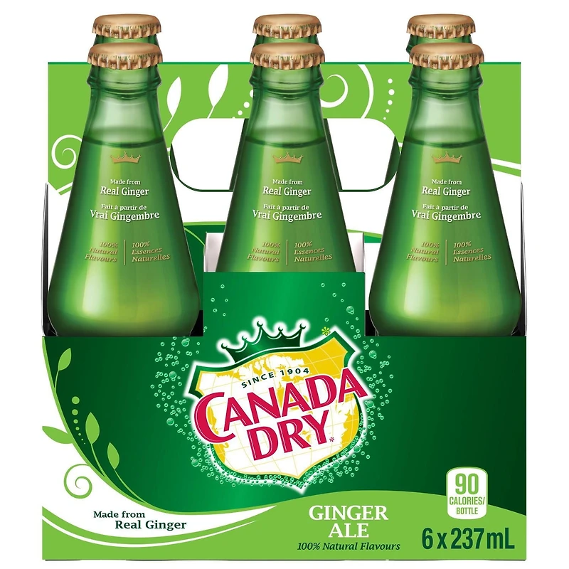 Canada Dry Ginger Ale 237 mL Glass Bottles, 6 Pack, 237 mL