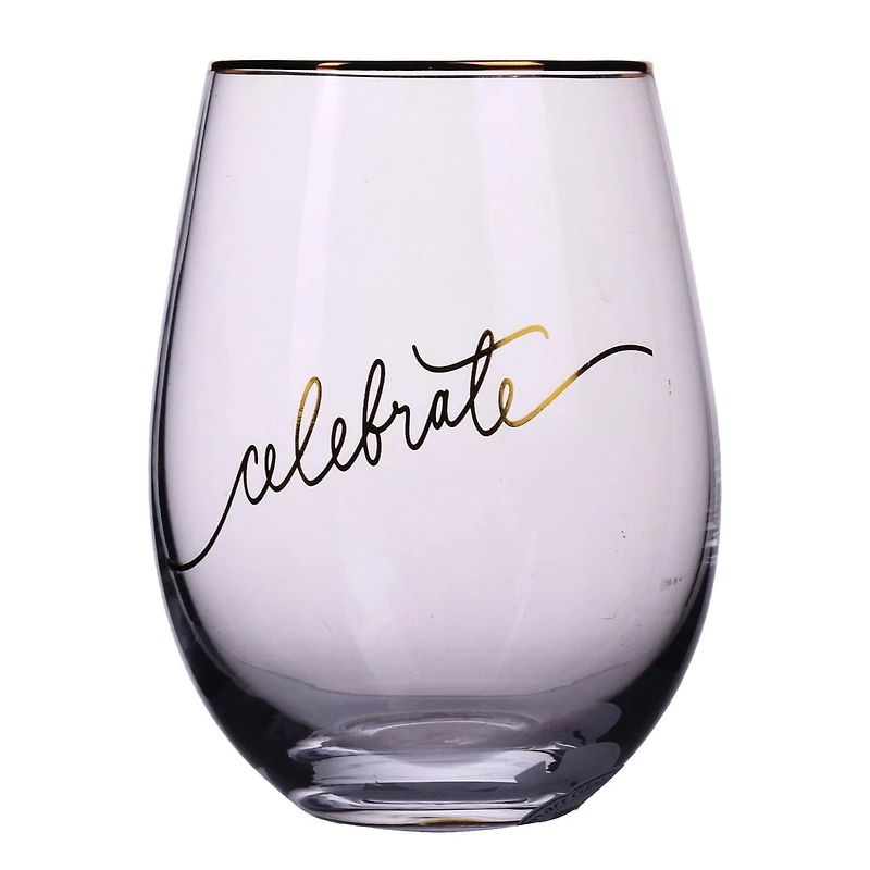 Brillant design Clear Stemless Wine Glass/ multi-purpose stemless wine glass- CELEBRATE