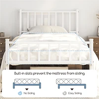 Fullfurnique Minimalist Metal Bed Frame with Vertical Bar Headboard and Footboard, Queen, White
