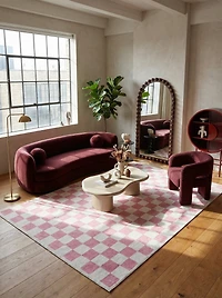 Tapis de surface Géométrique Rug Branch Metro Checkered Blush 8' x 11' (Taille exacte: 7'7" 10'10") Rose Contemporain - Living Room, Bedroom, Dining and Kitchen