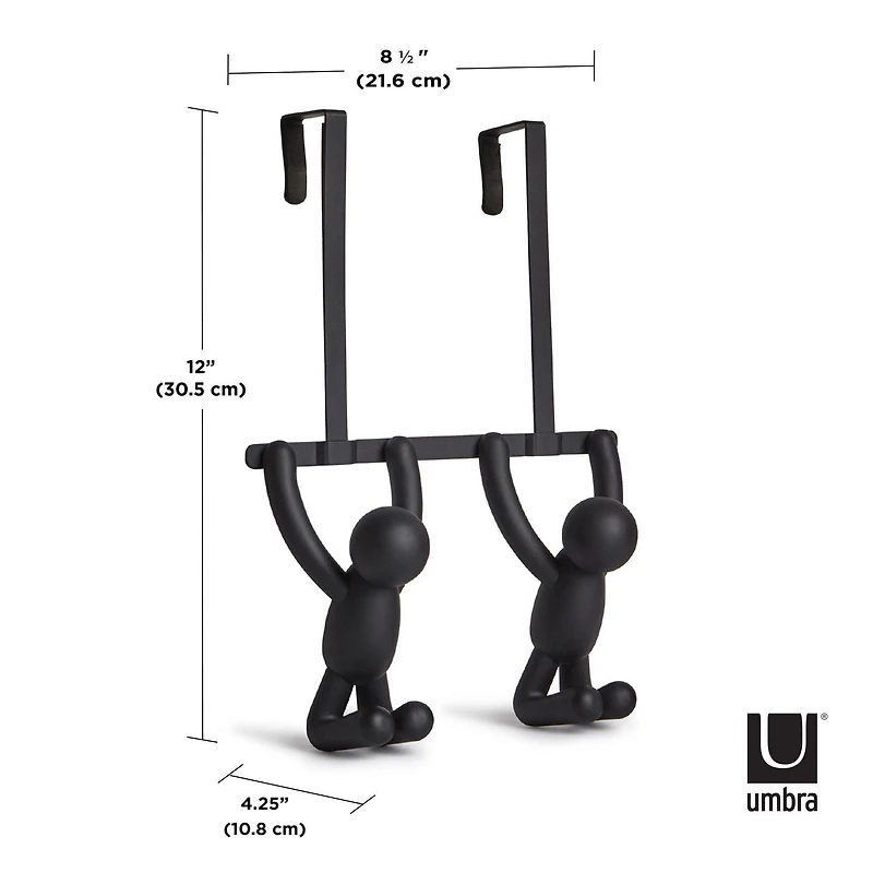 BUDDY HOOK - Patère murale ou dessus de porte avec 2 crochets, métal et plastique noir