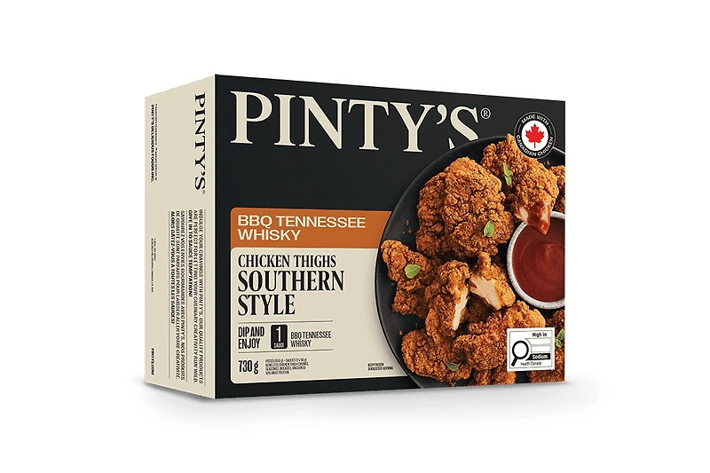 Pintys Boneless Chicken Thigh Chunks Seasoned, Breaded, Uncooked - 16% Meat Protein - with Whisky Tennesse BBQ Sauce, Pintys Boneless Chicken Thigh Chunks Whisky Tennesse BBQ Sauce