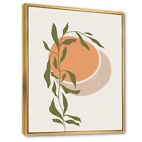 Designart Soleil et lune orange abstraits avec des feuilles tropicales ART MURAL À CADRE FLOTT