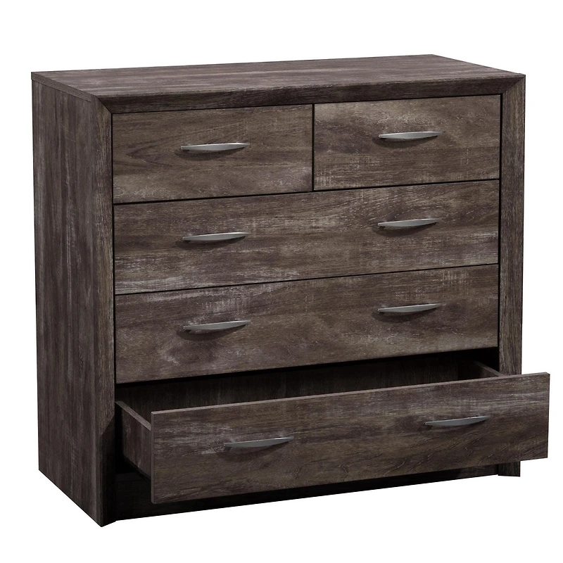 Commode CorLiving Newport pour adulte, 5 tiroirs, style Mid-Century, en bois d'ingénierie, marron