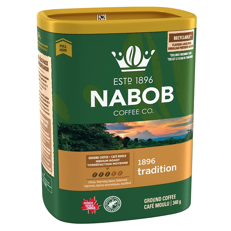 Café moulu à torréfaction moyenne Nabob 1896 Tradition, boîte de 340 g 340 g